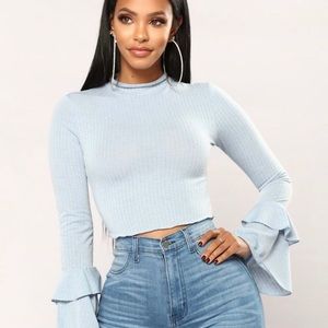 Fashion Nova Blue Long Sleeve Crop Top